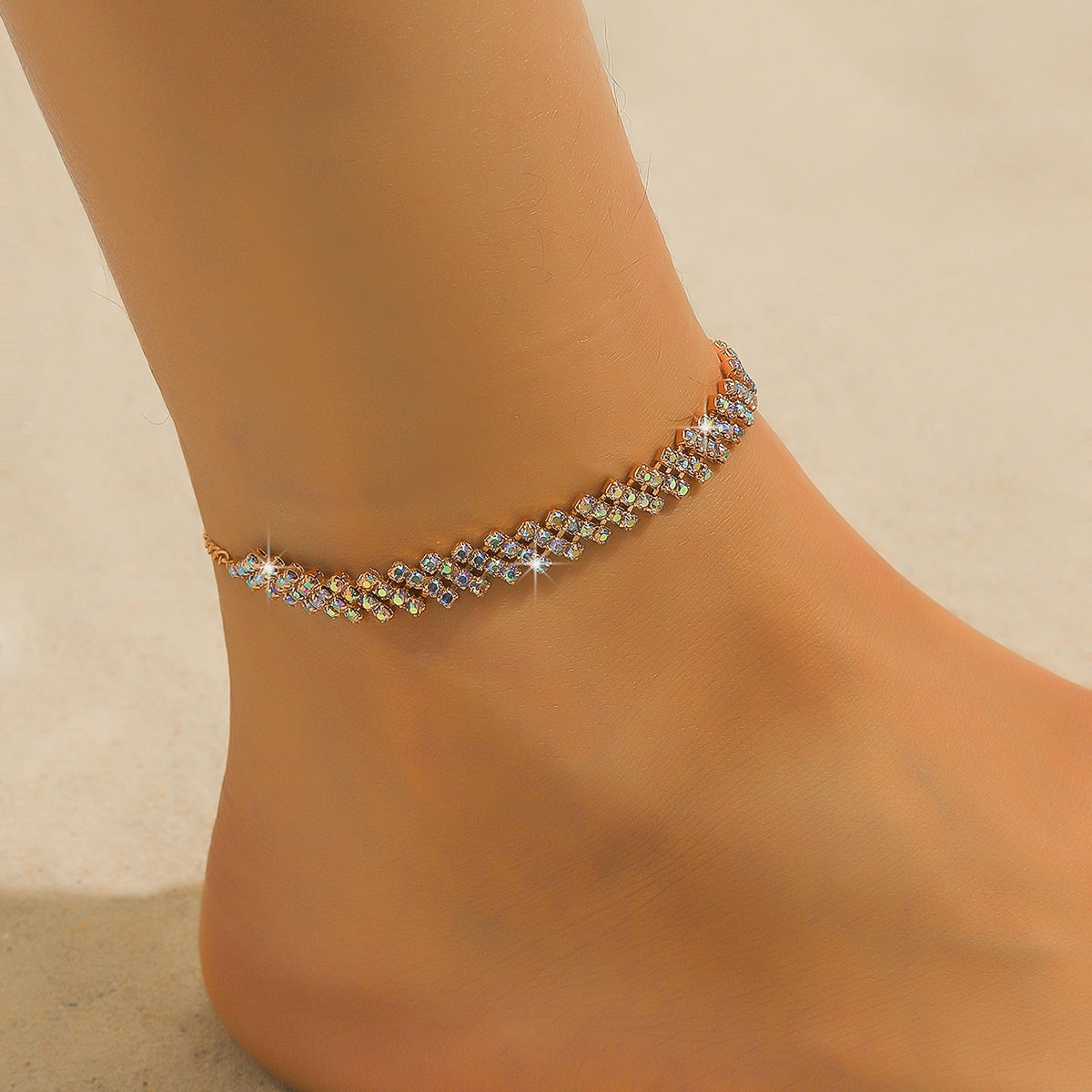 Elegant Geometric Rhinestone Gold Plated Anklet