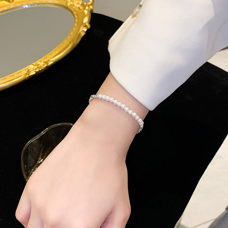 Elegant Imitation Pearl & Starry Titanium Steel Bracelet - Women's Fashion 18K Gold Plated Accessory