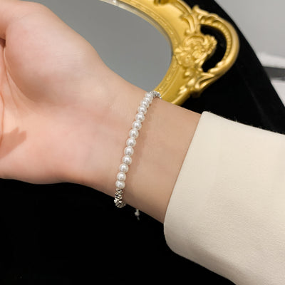 Elegant Imitation Pearl & Starry Titanium Steel Bracelet - Women's Fashion 18K Gold Plated Accessory