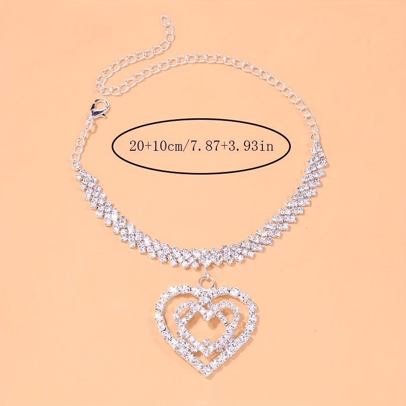 Elegant Heart Shape Copper Anklet with Rhinestone Pendant