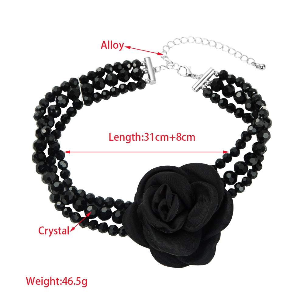 Elegant Crystal Flower Beaded Choker Necklace