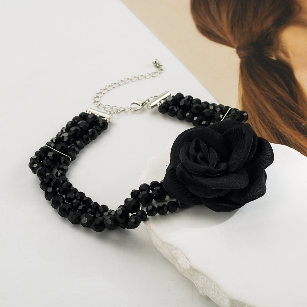 Elegant Crystal Flower Beaded Choker Necklace