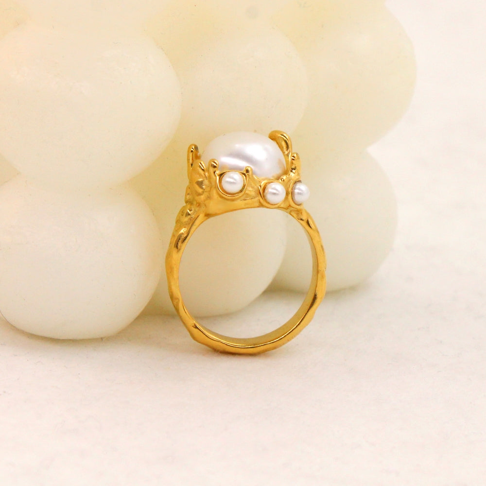 Elegant Geometric 18K Gold Plated Pearl Ring