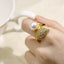 Elegant Retro Geometric Titanium Steel Pearl Rhinestone 18K Gold Plated Rings