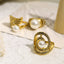 Elegant Retro Geometric Titanium Steel Pearl Rhinestone 18K Gold Plated Rings