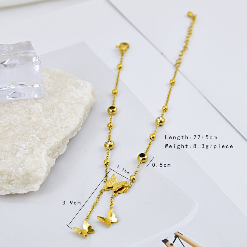 Elegant Butterfly & Star 18K Gold Plated Stainless Steel Anklet with Shell Tassel and Zirconia Accents