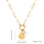 Elegant Zircon Gold Plated Stainless Steel Pendant Necklace with Coin and Shell Design