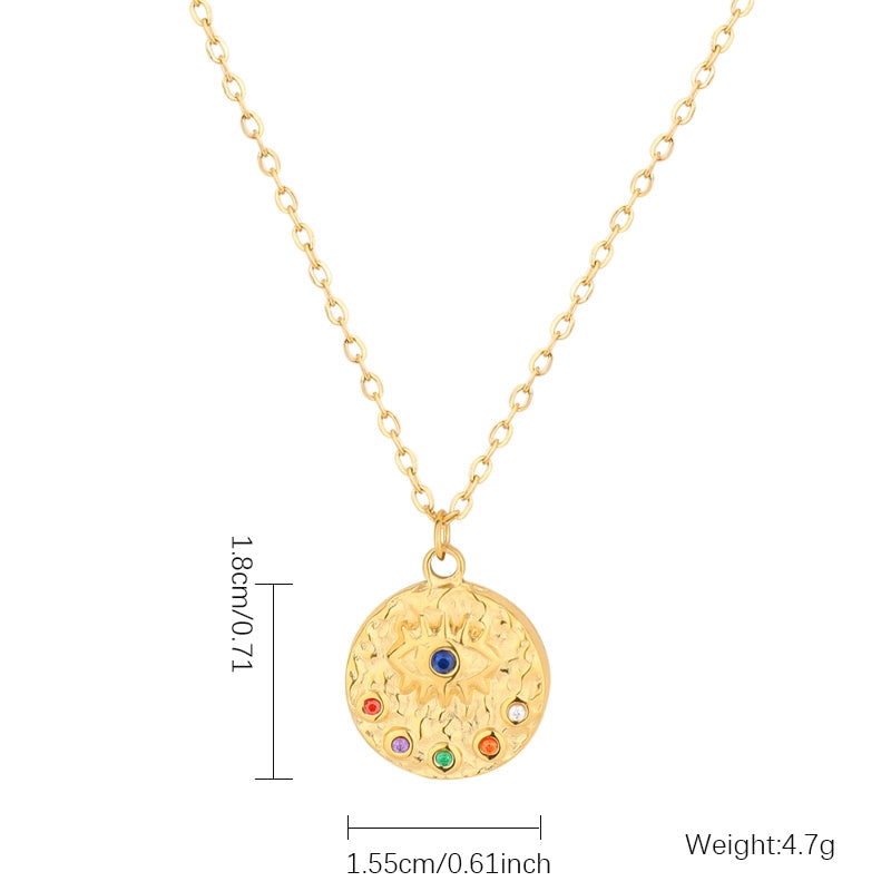 Elegant Zircon Gold Plated Stainless Steel Pendant Necklace with Coin and Shell Design