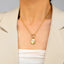 Elegant Zircon Gold Plated Stainless Steel Pendant Necklace with Coin and Shell Design