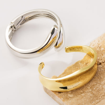 Elegant Minimalist Water Droplet Gold & Silver Plated Open Bangle Bracelet - Unisex Fashion Jewelry