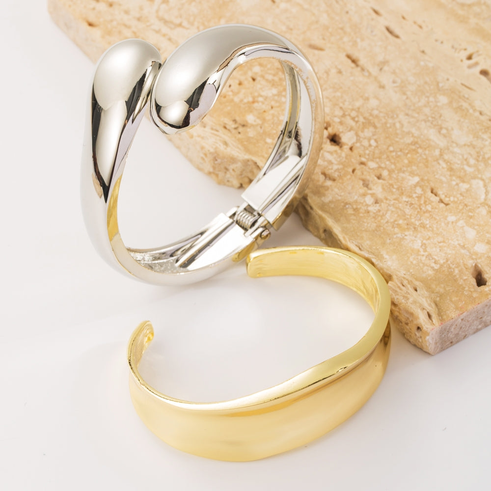 Elegant Minimalist Water Droplet Gold & Silver Plated Open Bangle Bracelet - Unisex Fashion Jewelry