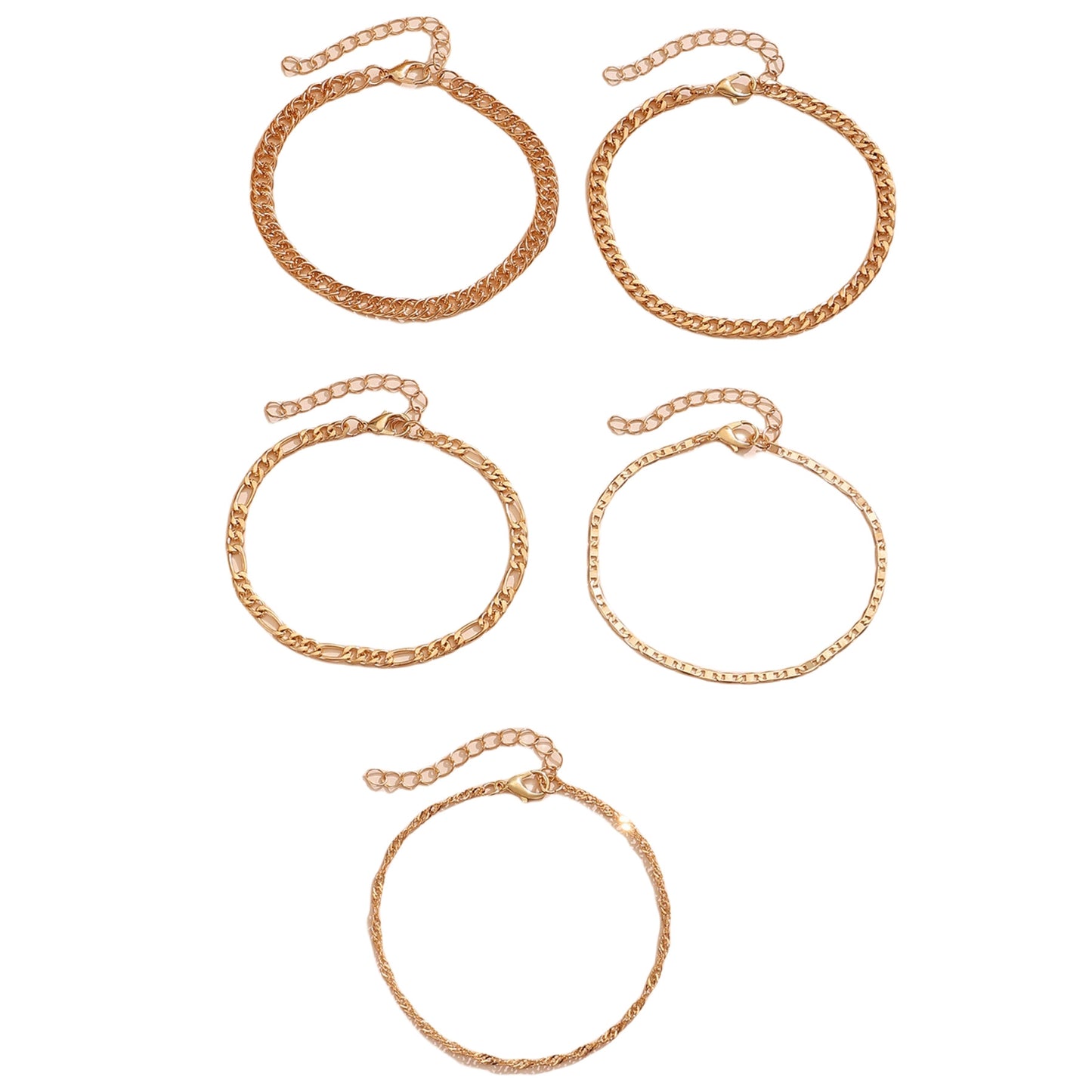 Ethnic Geometric Alloy Anklet Set - Vintage Chain Design (5 Pieces)