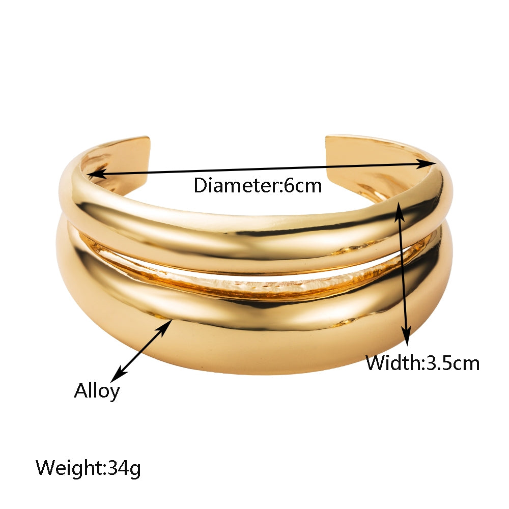 Exaggerated Gold and Silver Plated Alloy Open Bangle - European and American Fashion Design, Irregular Simple Luxury Bracelet