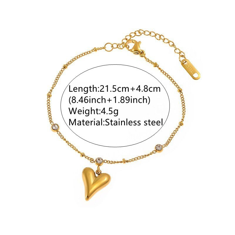 18K Gold Plated Heart Shape Rhinestone Anklet - Fairy Style Stainless Steel Design