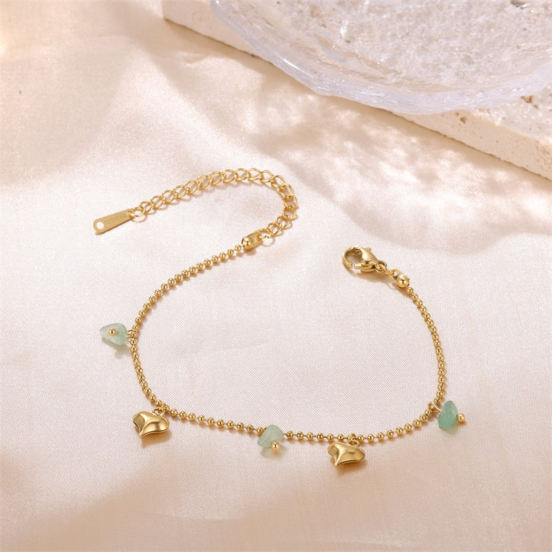 Fairy Style Heart Shape Natural Stone Stainless Steel Anklet Bracelet