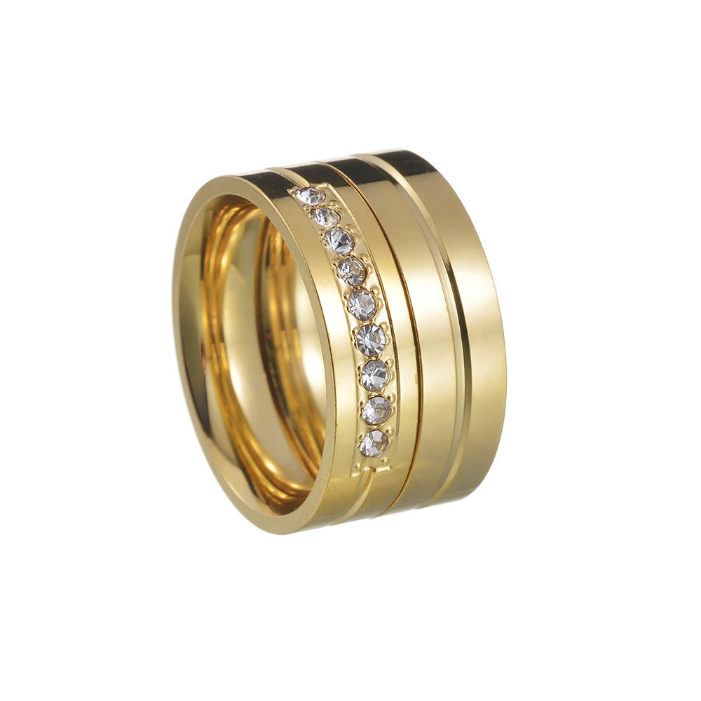 Geometric Stainless Steel Rhinestone Gold Plated Hip Hop Ring for Men