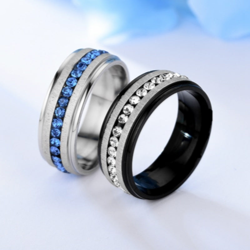 Geometric Stainless Steel Ring with Single Row Zircon for Men - Minimalist Fashion Jewelry