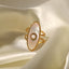 Oval Stainless Steel Pearl Open Ring with 18k Gold Plating