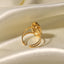 Oval Stainless Steel Pearl Open Ring with 18k Gold Plating