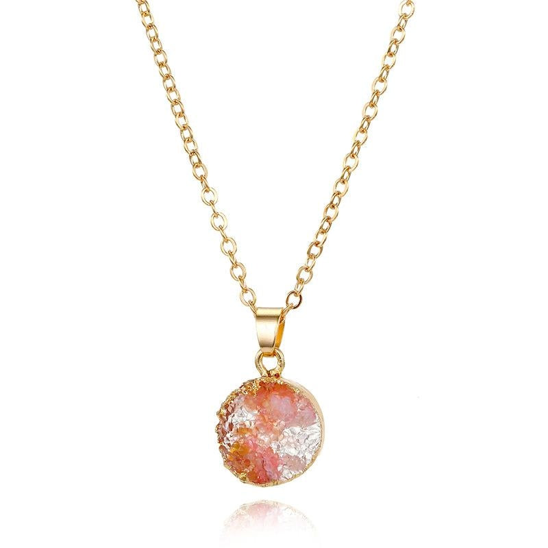 Fashion Round Alloy & Shell Pendant Necklace Resin Design