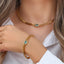 18K Gold Plated Zircon Stainless Steel Cuban Chain Bracelet Necklace Set