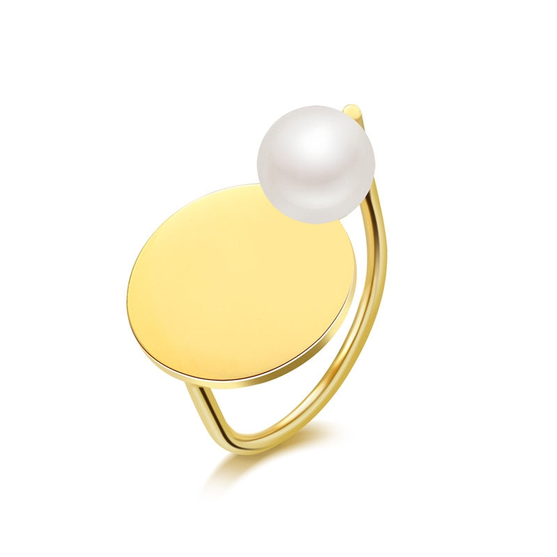 U Shape Geometric Pearl Open Ring 14K Gold Plated Stainless Steel High-Quality Jewelry