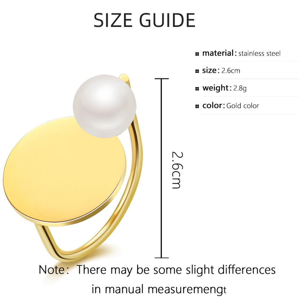 U Shape Geometric Pearl Open Ring 14K Gold Plated Stainless Steel High-Quality Jewelry