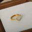 French Style Color Block Titanium Steel 18K Gold Plated Open Ring with White Shell Inlay