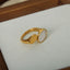French Style Color Block Titanium Steel 18K Gold Plated Open Ring with White Shell Inlay
