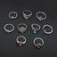 Geometric Ship Rudder Cross Leaf Gemstone 9-Piece Ring Set for Women