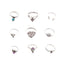 Geometric Ship Rudder Cross Leaf Gemstone 9-Piece Ring Set for Women