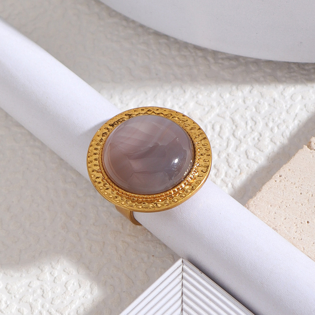 Glam Lady Round Natural Stone Statement Rings