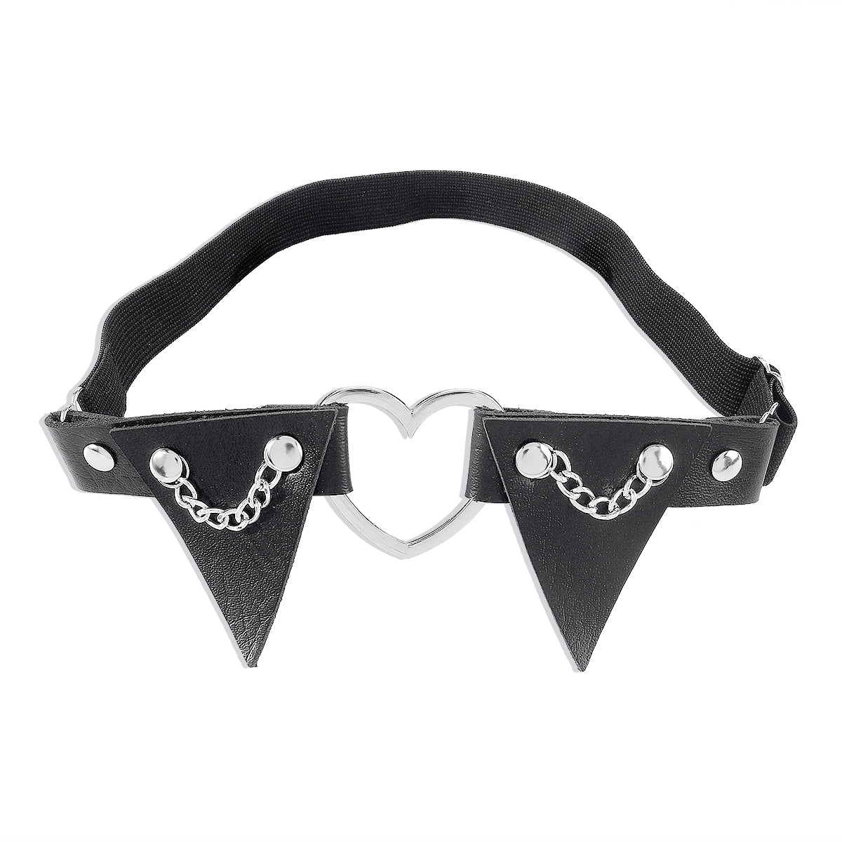 Gothic Heart Shape PU Leather Alloy Body Chain with Studded Thigh Harness