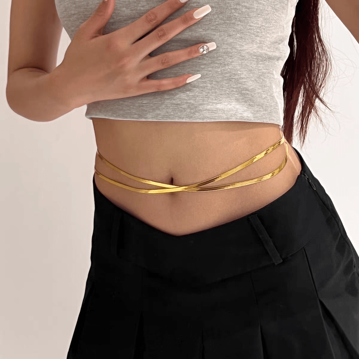 Hawaiian Tropical Geometric 18K Gold Plated Stainless Steel Double Layer Snake Chain Waist Body Chain