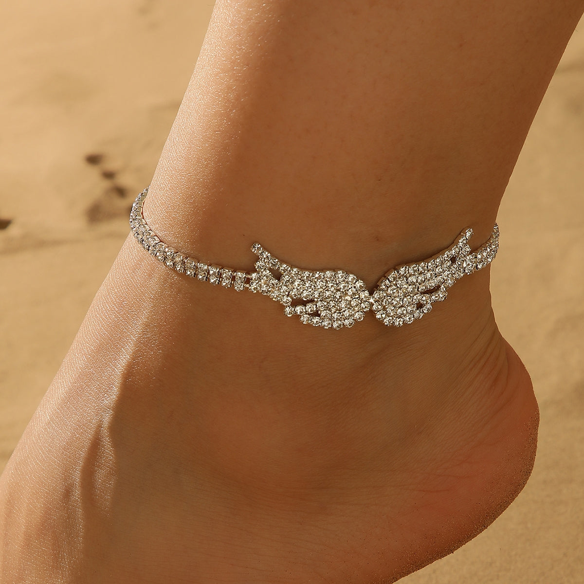 Hawaiian Vacation Copper Rhinestone Wing Anklet for Women