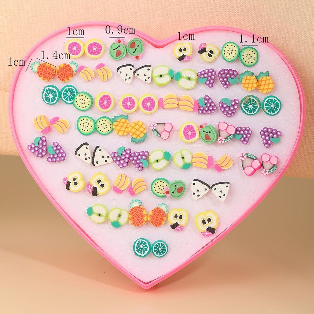 Wholesale Jewelry Heart Box Cartoon Fruit Children Stud Earring Set Nihaojewelry