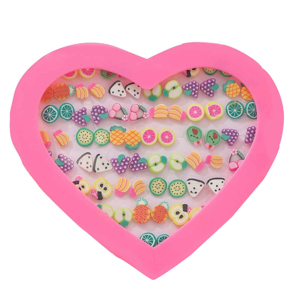 Wholesale Jewelry Heart Box Cartoon Fruit Children Stud Earring Set Nihaojewelry