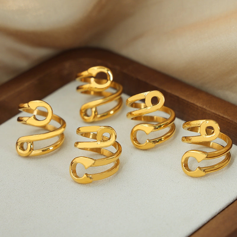 Vintage Hip-Hop Titanium Steel 18K Gold Plated Open Rings for Women