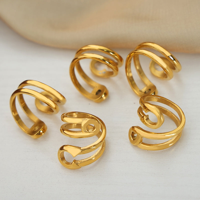 Vintage Hip-Hop Titanium Steel 18K Gold Plated Open Rings for Women