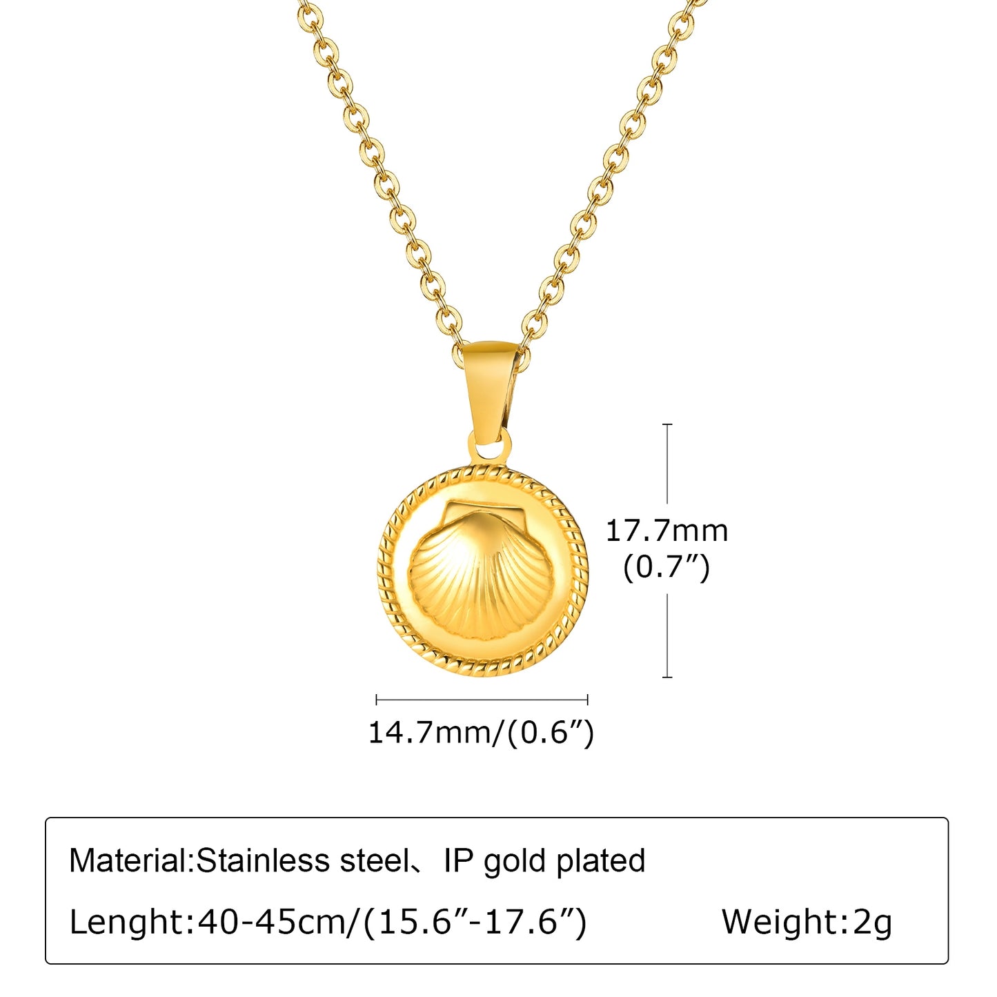 18K Gold Plated Stainless Steel Shell Pendant Necklace