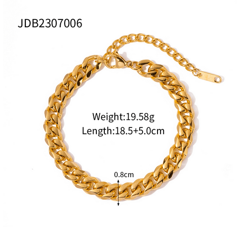 18K Gold Plated Cuban Link Chain Titanium Steel Necklace and Bracelet Set