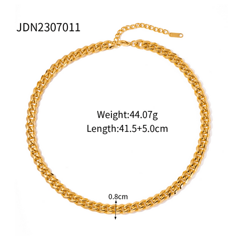 18K Gold Plated Cuban Link Chain Titanium Steel Necklace and Bracelet Set