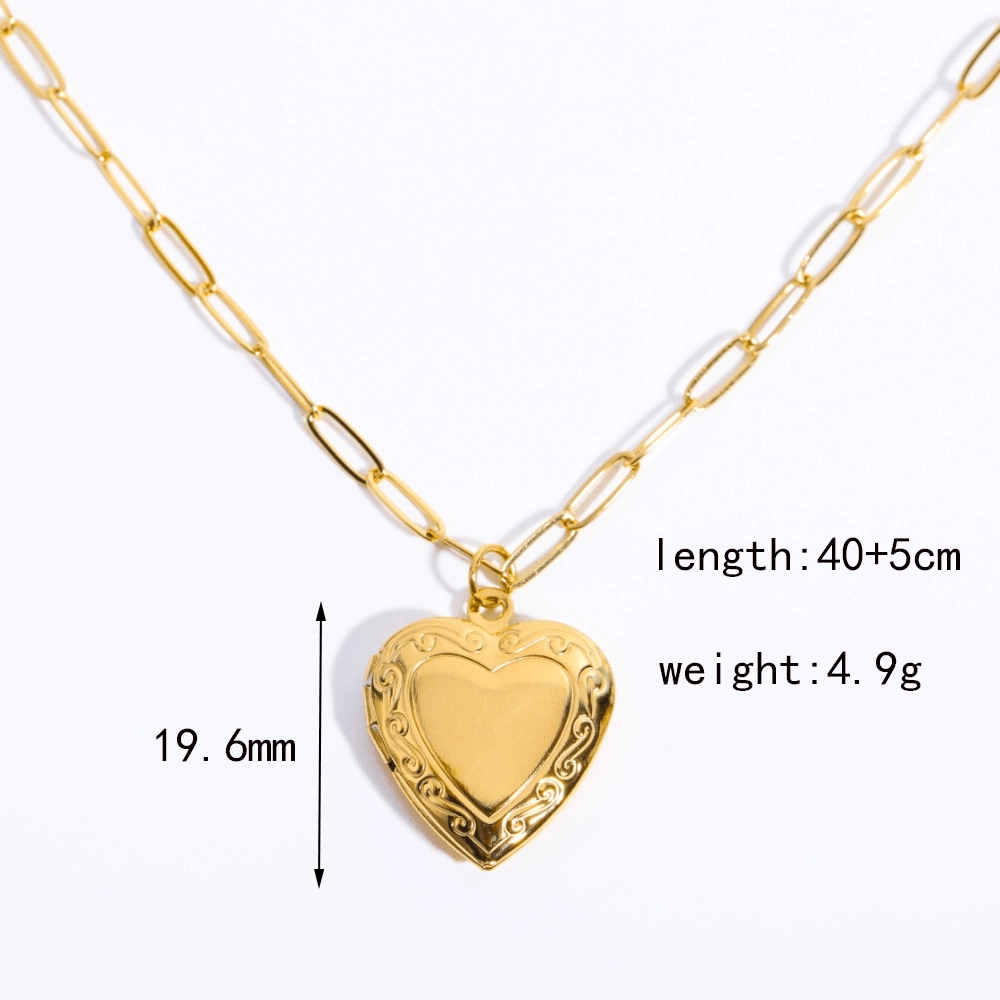 IG Style Heart Shape 18K Gold Plated Stainless Steel Locket Necklace