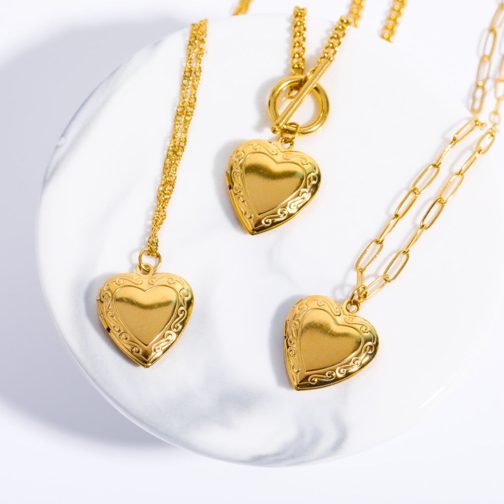 IG Style Heart Shape 18K Gold Plated Stainless Steel Locket Necklace