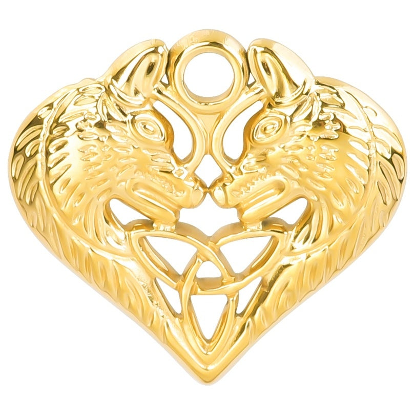 18K Gold Plated Stainless Steel Heart and Wolf Pendant Necklace