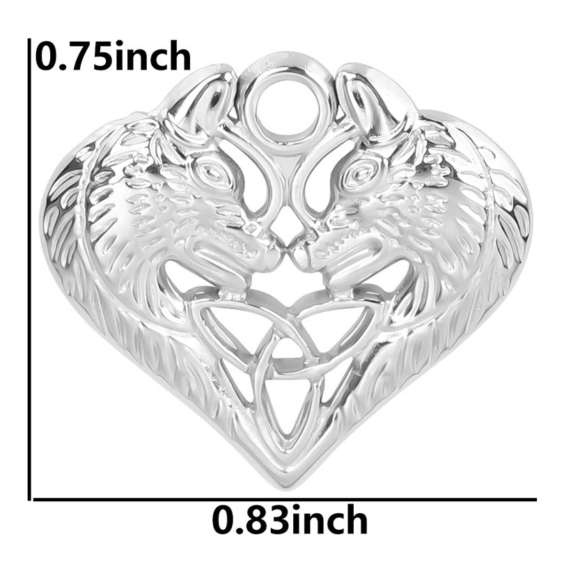 18K Gold Plated Stainless Steel Heart and Wolf Pendant Necklace