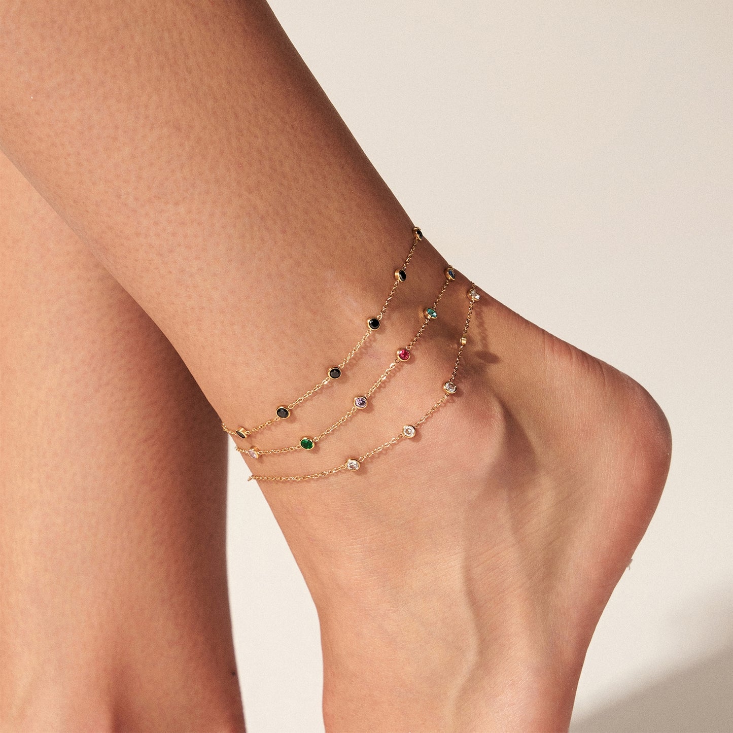 IG Style Zircon Inlay 16K Gold Plated Stainless Steel Anklet