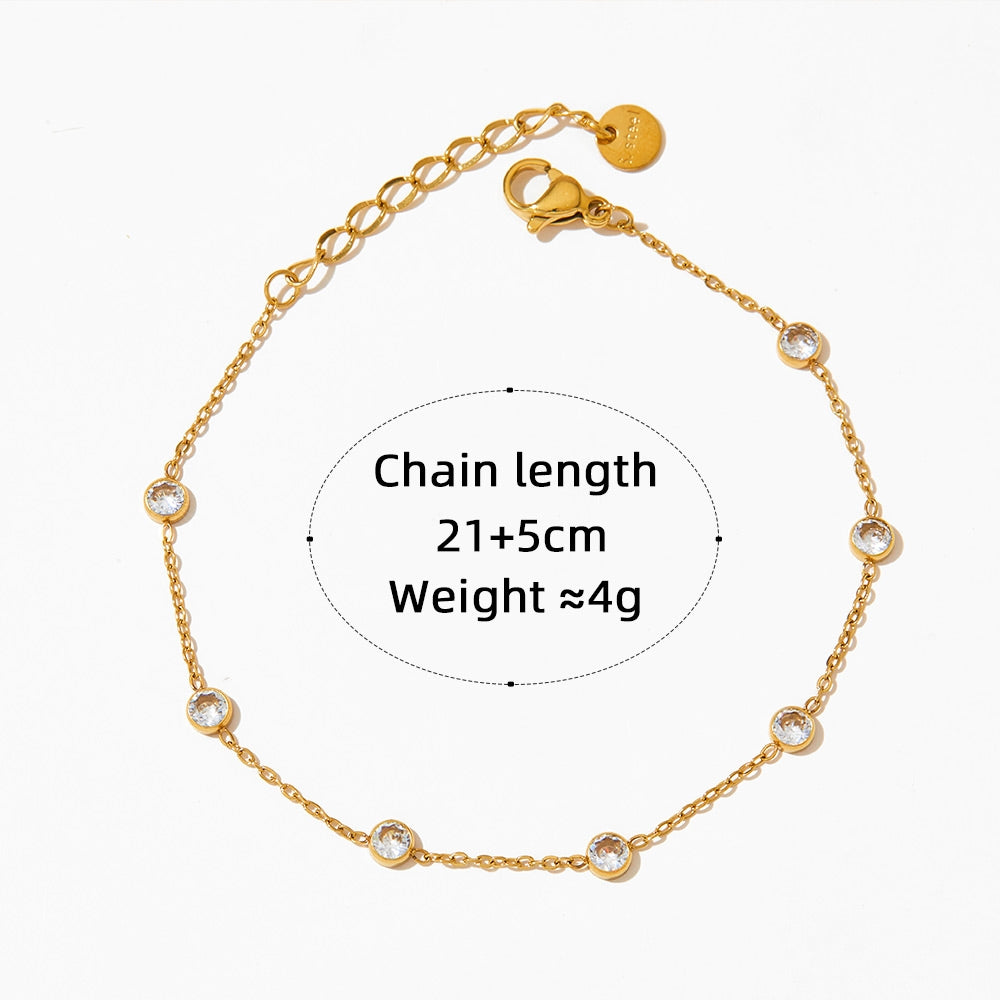 IG Style Zircon Inlay 16K Gold Plated Stainless Steel Anklet