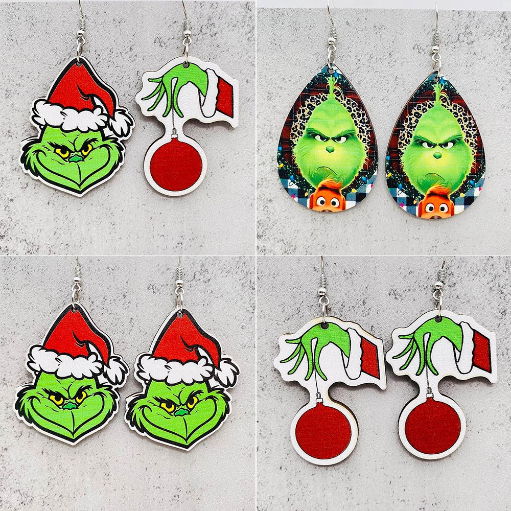 Wholesale Jewelry Ig Style Simple Style Cartoon Christmas Hat Monster Wood Drop Earrings