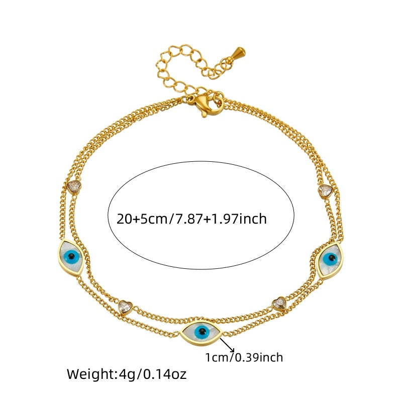 Korean Style Floral Butterfly 18K Gold Plated Stainless Steel Layered Anklet with Roman Charm